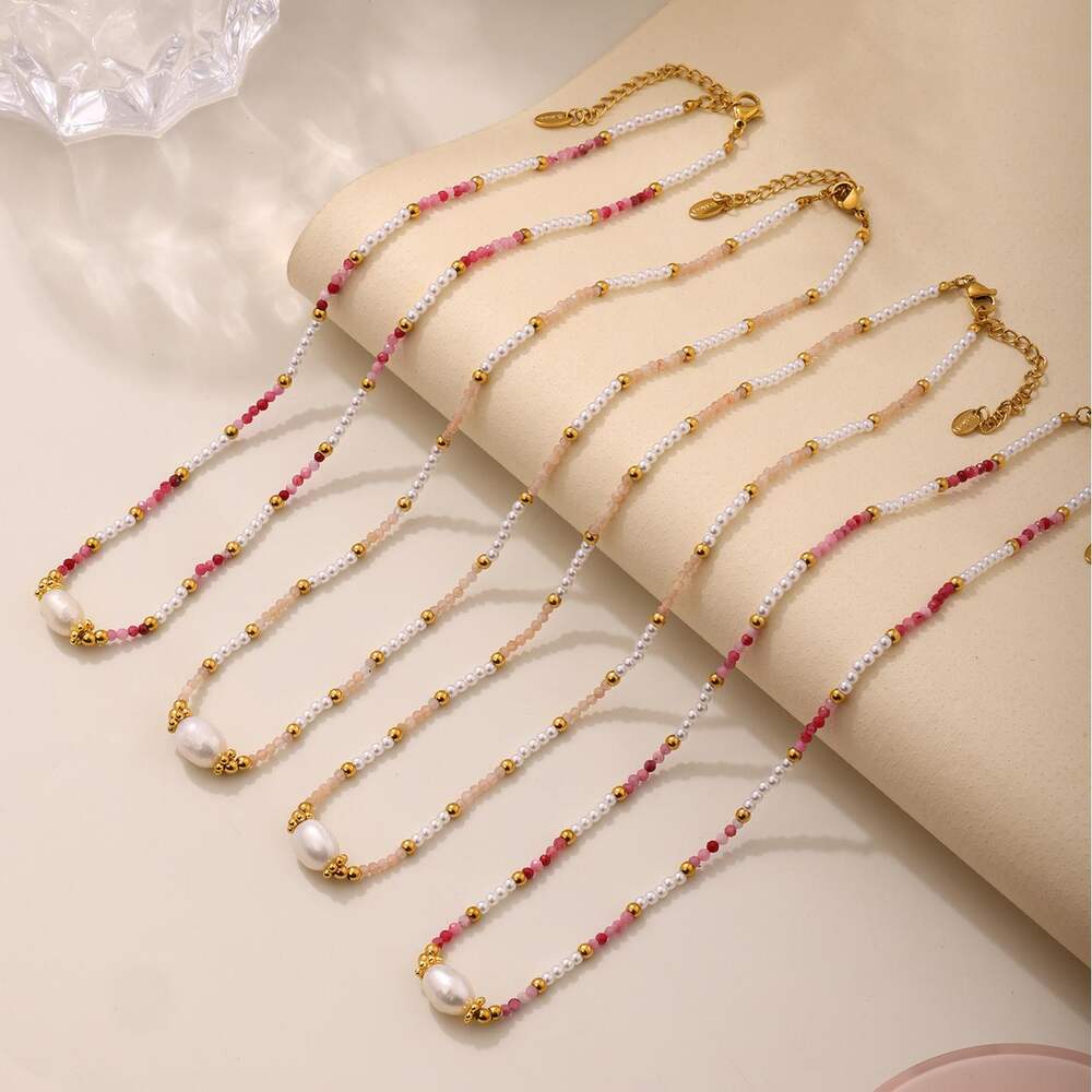 1 pezzo classico in acciaio inossidabile impermeabile color oro con pietra naturale per collane da donna con perline h5Immagine7