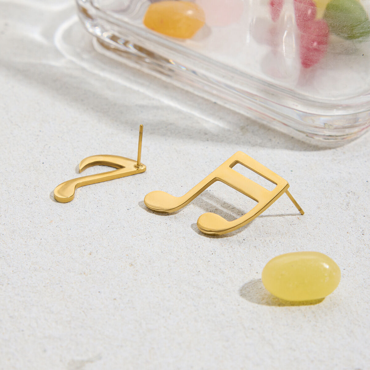 1 Pair Designable Note Asymmetric Stainless Steel Waterproof Gold Color Women's Stud Earrings Picture7
