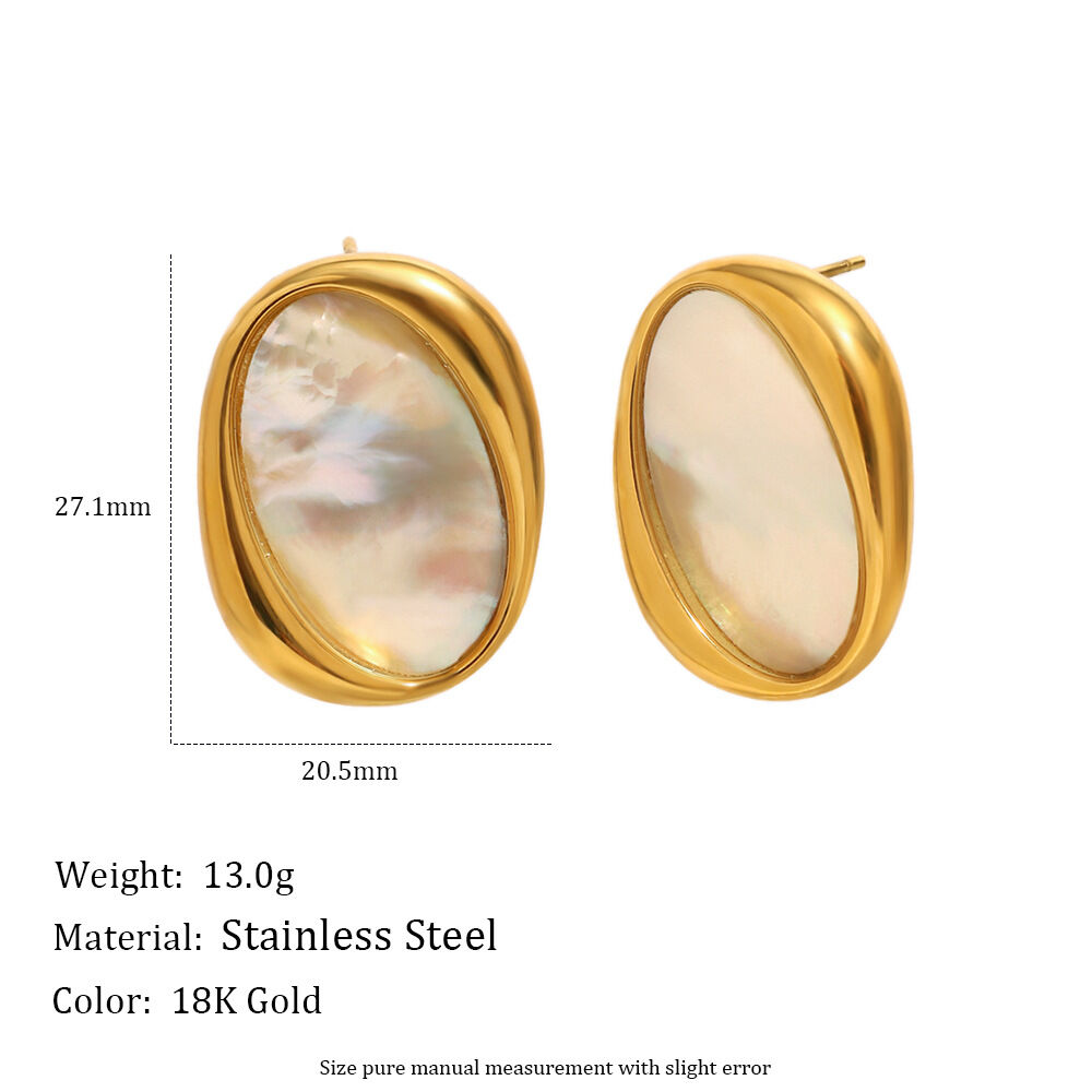 1 Piece Retro Oval Stainless Steel Waterproof Gold Color Shell Statement Rings Picture2