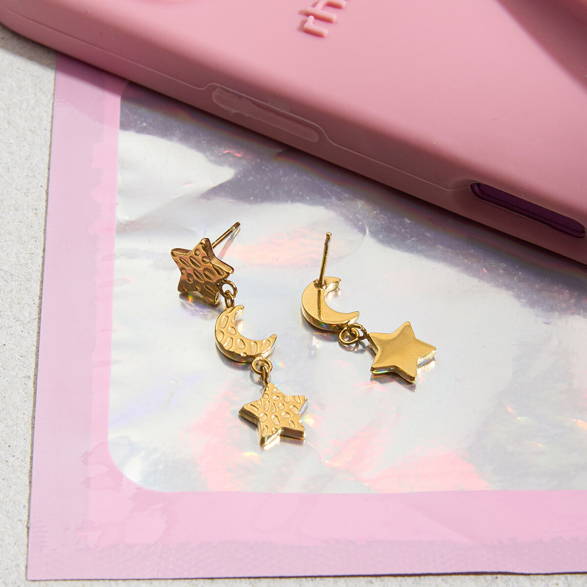 1 Pair Classic Star&Moon Stainless Steel Waterproof Gold Color Women's Drop Earrings h5 Picture6