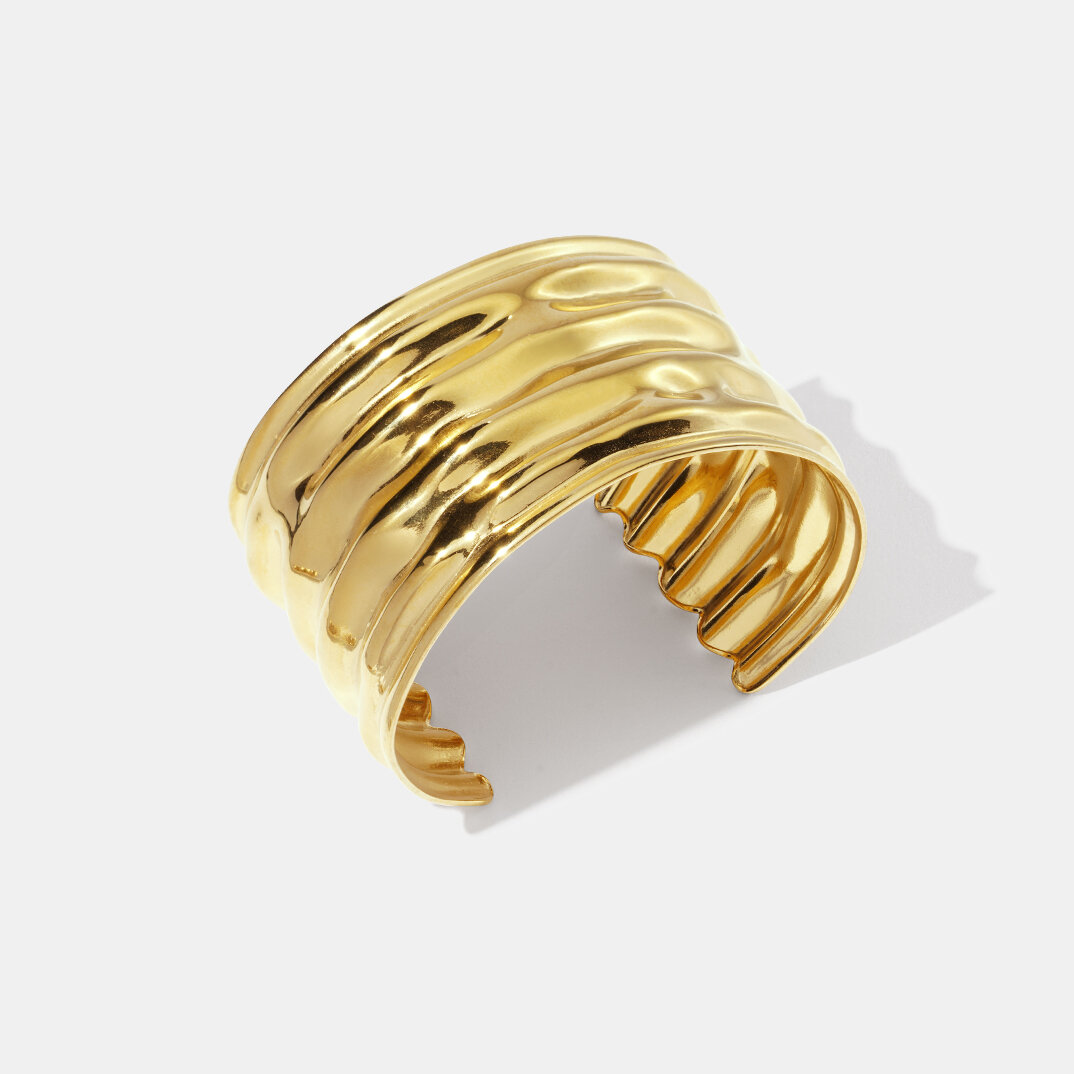 Strip Stainless Steel Waterproof  Gold Color Cuff Bracelet