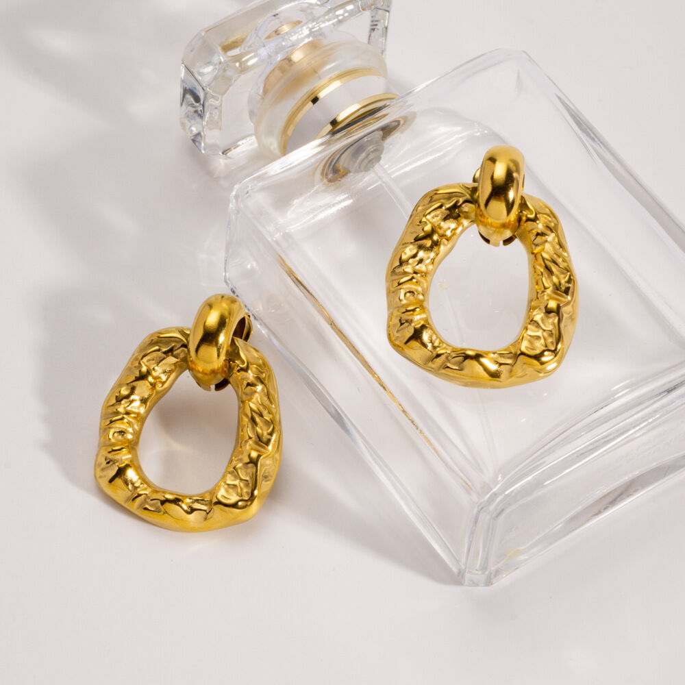 1 Piece Casual Irregular Shape Hammer Pattern Stainless Steel Waterproof Women's Stud Earrings