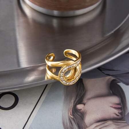 1 Piece Daily Twist Stainless Steel Waterproof Gold Color Statement Rings