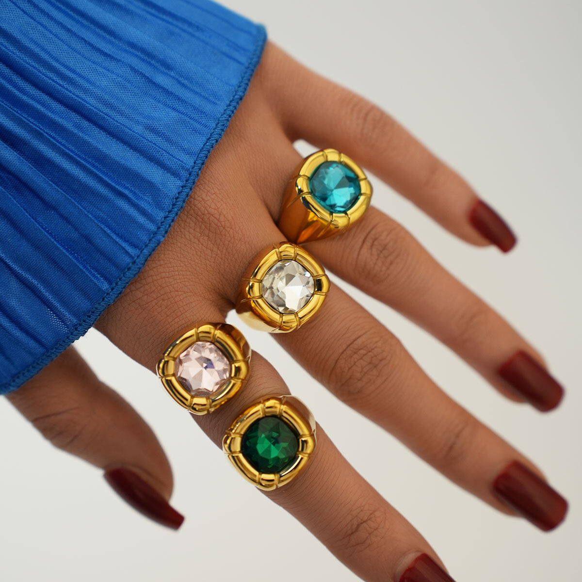 1 stuk luxe vintage roestvrijstalen waterdichte damesring met edelsteen in goudkleur