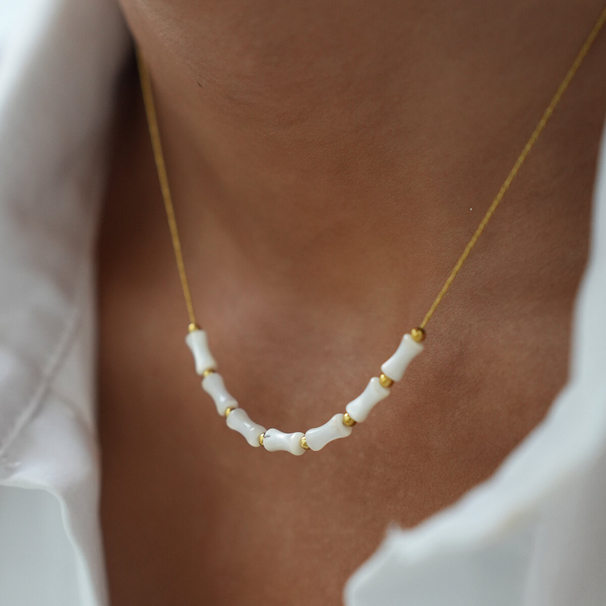 1 Piece Retro Beaded Shell  Chain Stainless Steel Waterproof   Gold Color  Women's Chain Necklaces