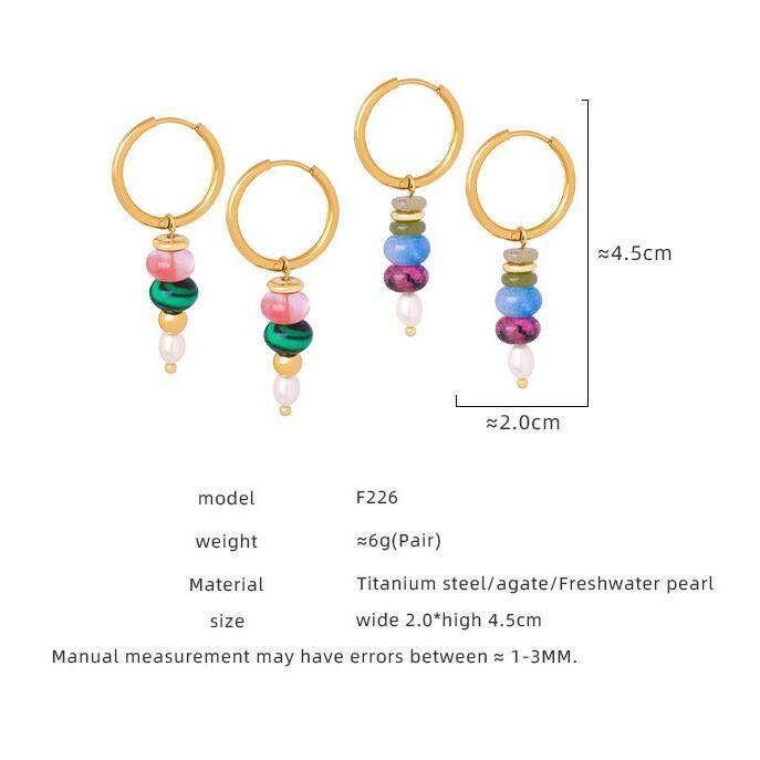1 paio di eleganti orecchini pendenti da donna in acciaio inossidabile con perline e pietra naturale impermeabile h5 Immagine5