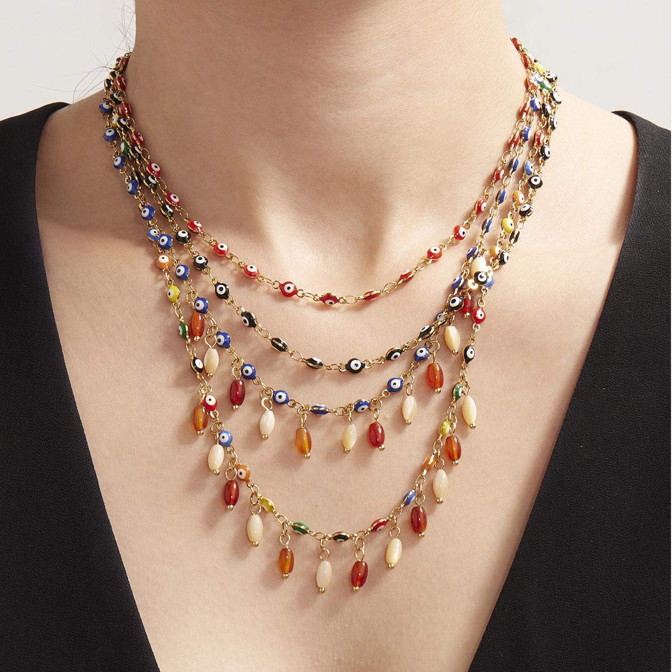1 Piece Retro Agate Devil's Eye Stainless Steel Waterproof Women's Pendant Necklaces