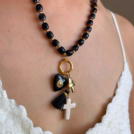 1 Piece Retro Heart Stainless Steel Waterproof Beaded Necklace