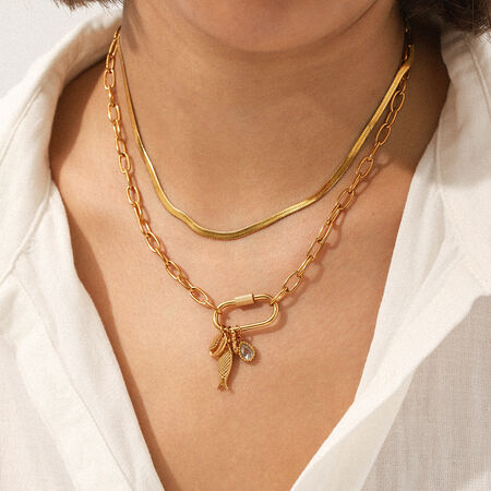 1 Piece Simple Fish Droplet Stainless Steel Waterproof Gold Color Women's Pendant Necklaces