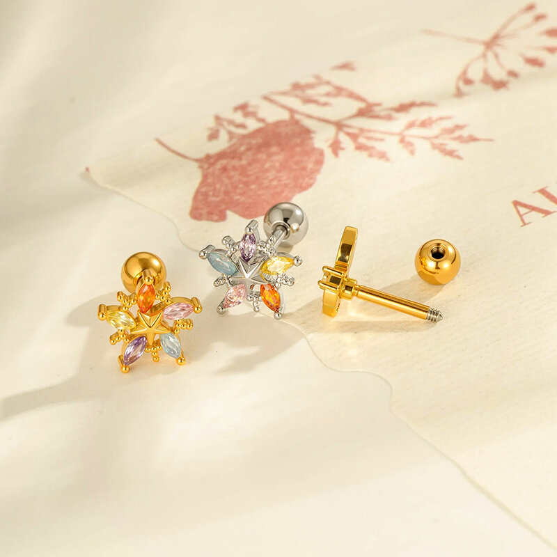 1 Parça Kalp Kelebek Bakır Altın Renkli Zirkonyum Piercing Küpe h5Resim3