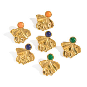 1 Pair Irregular Shape Stainless Steel Waterproof Gold Color Natural Stone Women's Stud Earrings h5 Picture5
