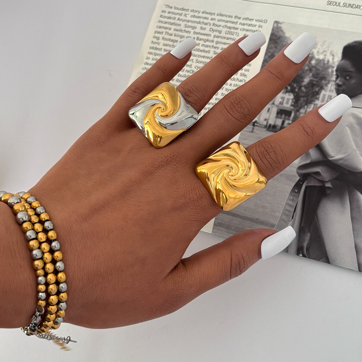 1 Piece Simple Retro Rectangle Stainless Steel Waterproof Women's Statement Rings h5 Picture4