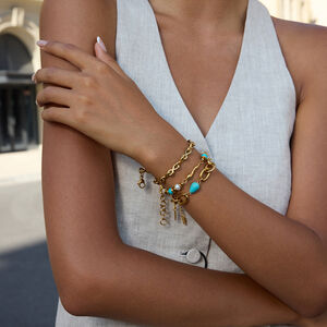 1 Piece Retro Calaite Beads Chain Stainless Steel Waterproof Gold Color Women's Beaded Bracelets h5 Picture4