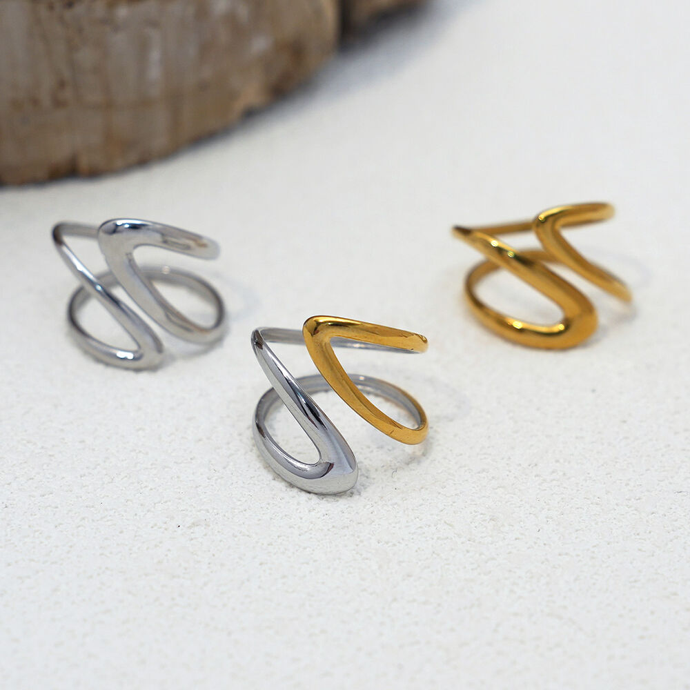 1 stuk Retro onregelmatige vorm roestvrij staal goudkleurige dames statement ringen h5Afbeelding6