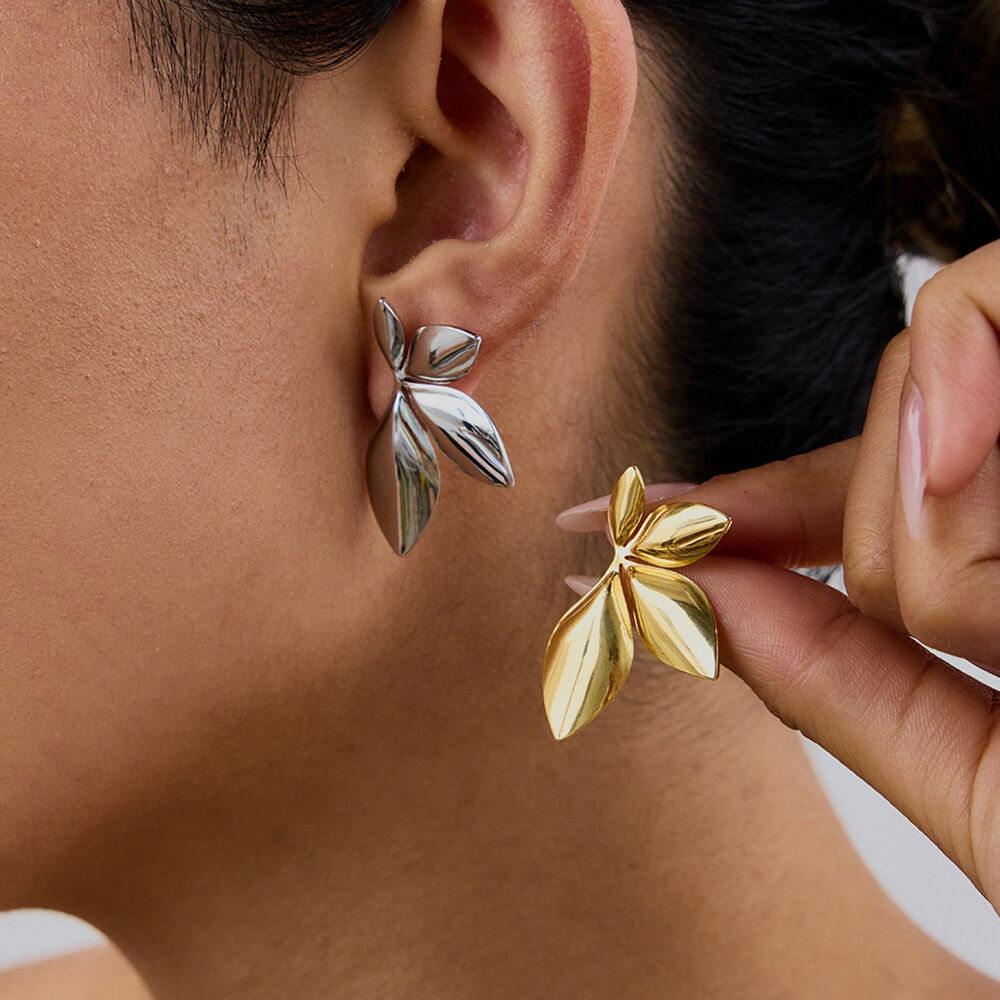 1 Pair Natural Flower Stainless Steel Waterproof Gold Color Women's Stud Earrings h5Picture9