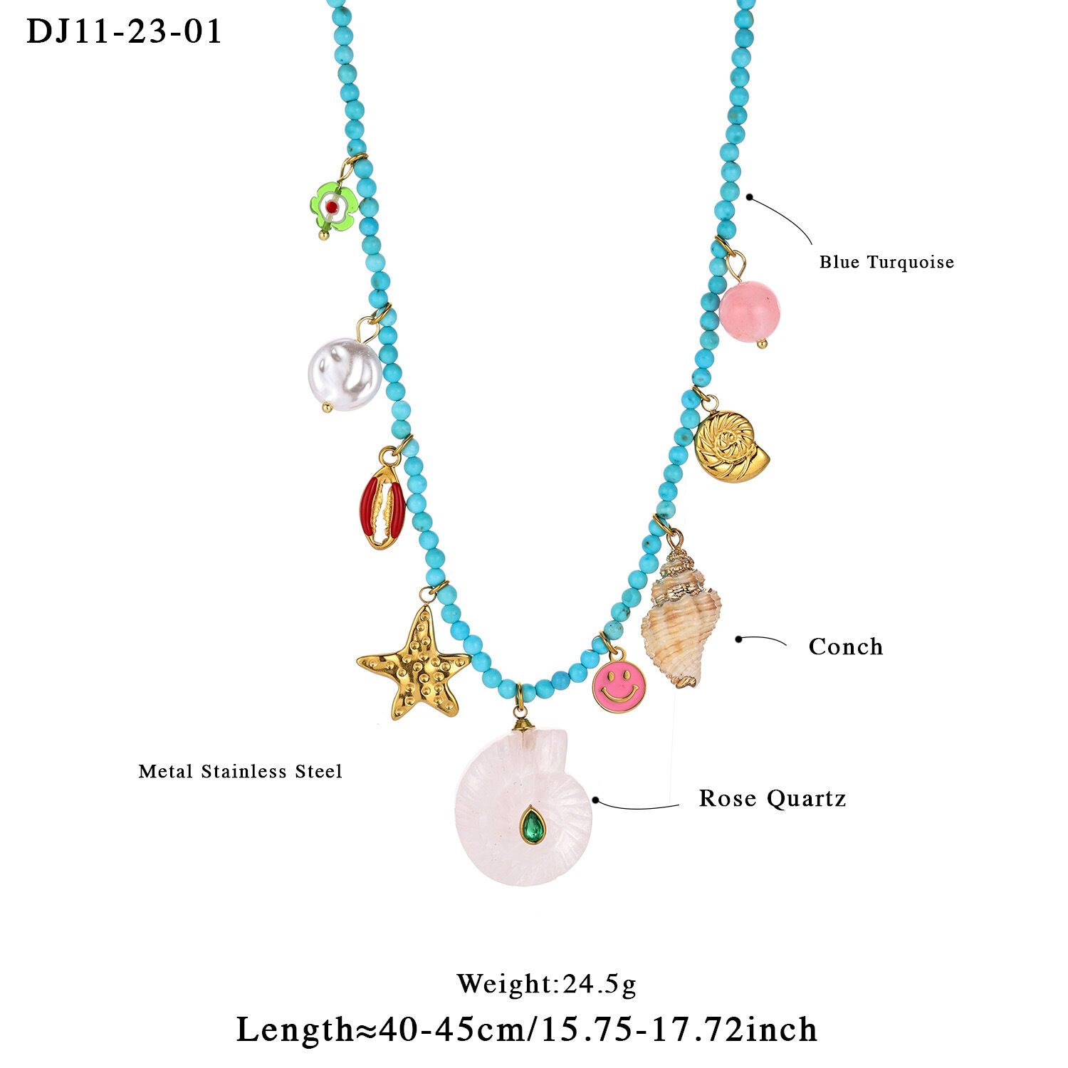 1 Piece Romantic Shell Stainless Steel Waterproof Gold Color Natural Stone Women's Beaded Necklaces h5 Picture2