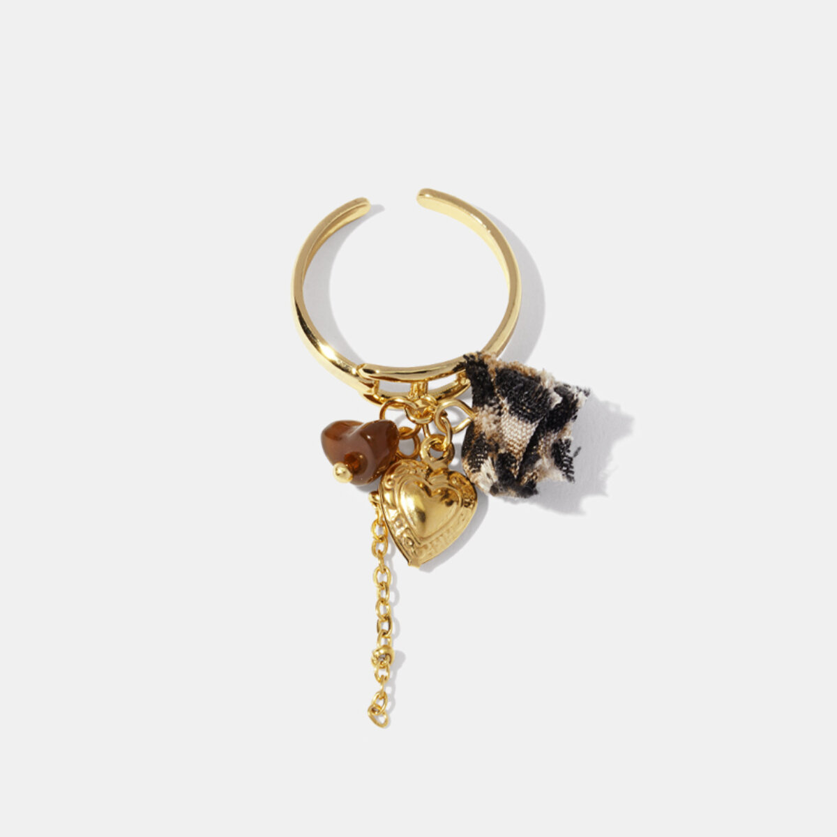 Anello con ciondolo a forma di cuore in acciaio inossidabile impermeabile con motivo leopardato color oro 2