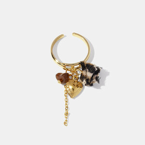 Heart Stainless Steel Waterproof Leopard Fabric Gold Color Statement Ring h5 Picture2