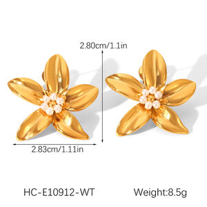 1 Pair Elegant Flower Stainless Steel Waterproof Gold Color Pearl Women's Stud Earrings h5 Picture2