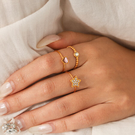 Multi-Layered Luxurious Heart Star Stainless Steel Waterproof Zircon Women's Statement Rings