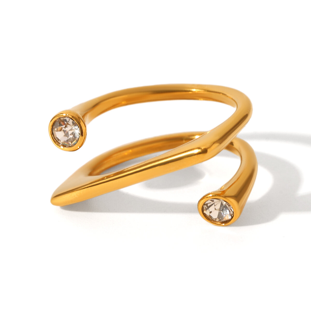1 Piece Irregular Shape Stainless Steel Waterproof Gold Color Zircon Gemstone Ring h5 
