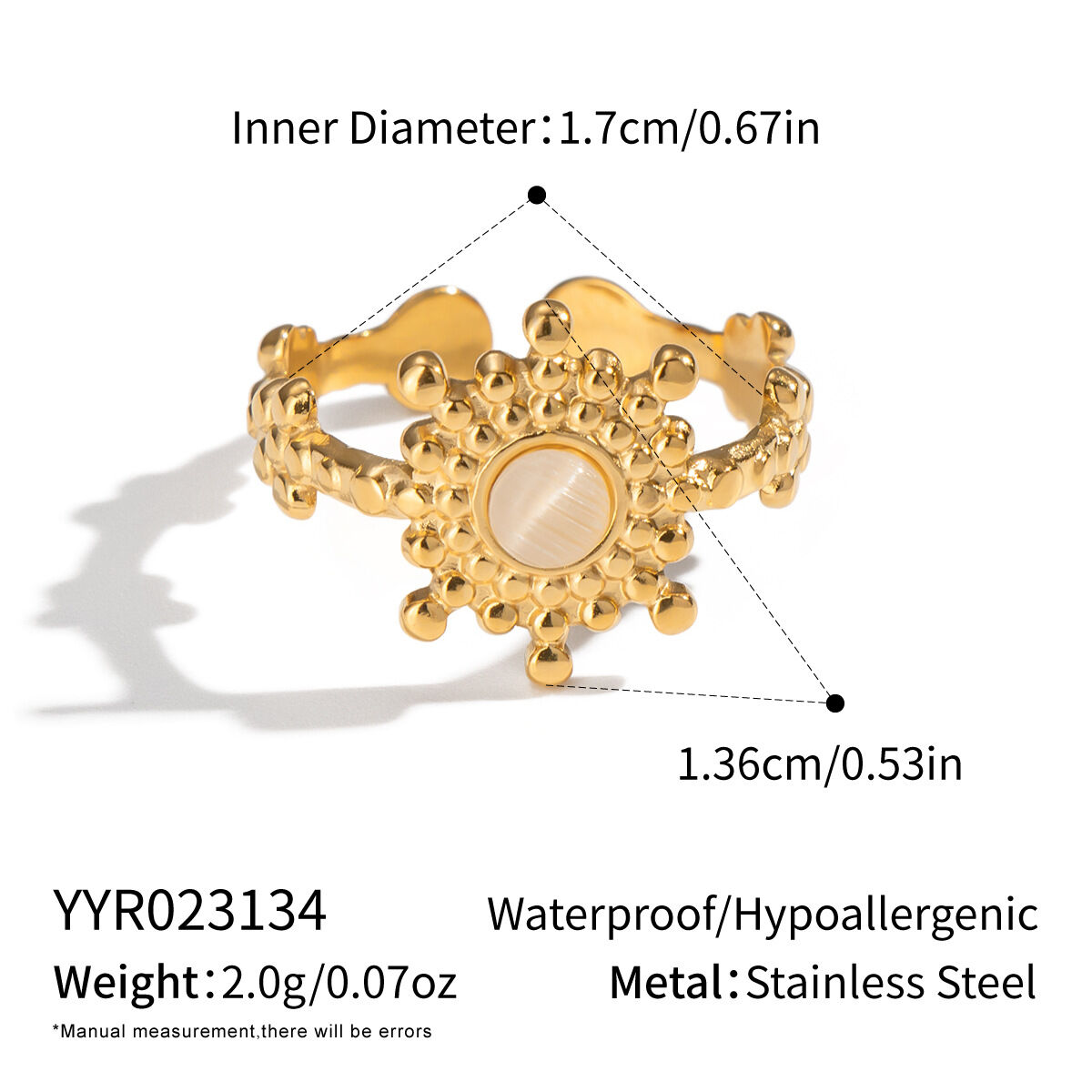 1 eleganter, wasserdichter Damenring aus Edelstahl mit Blumenmotiv und Naturstein h5 