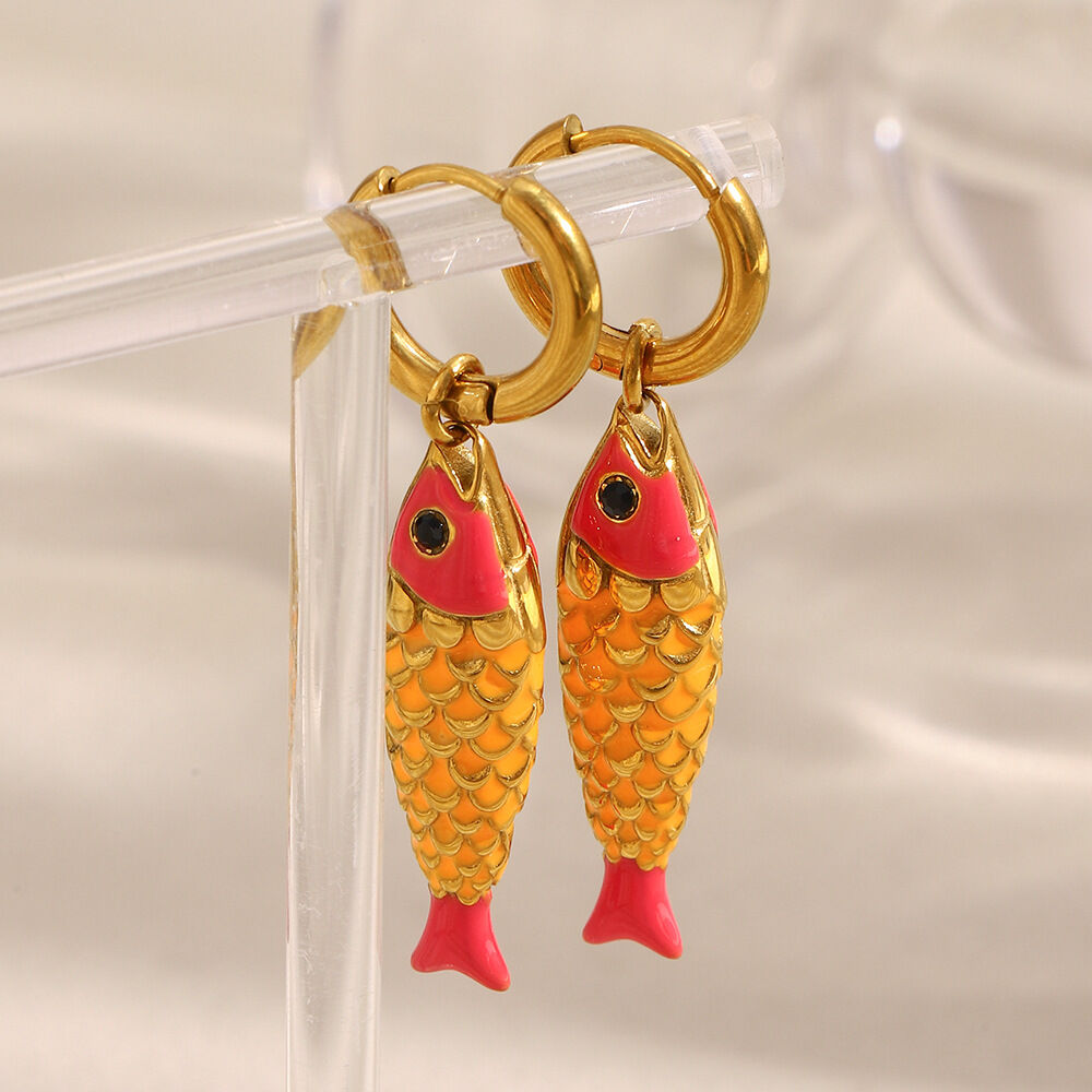 1 Pair Vivid Fish Stainless Steel Waterproof Gold Color Women's Drop Earrings Picture3