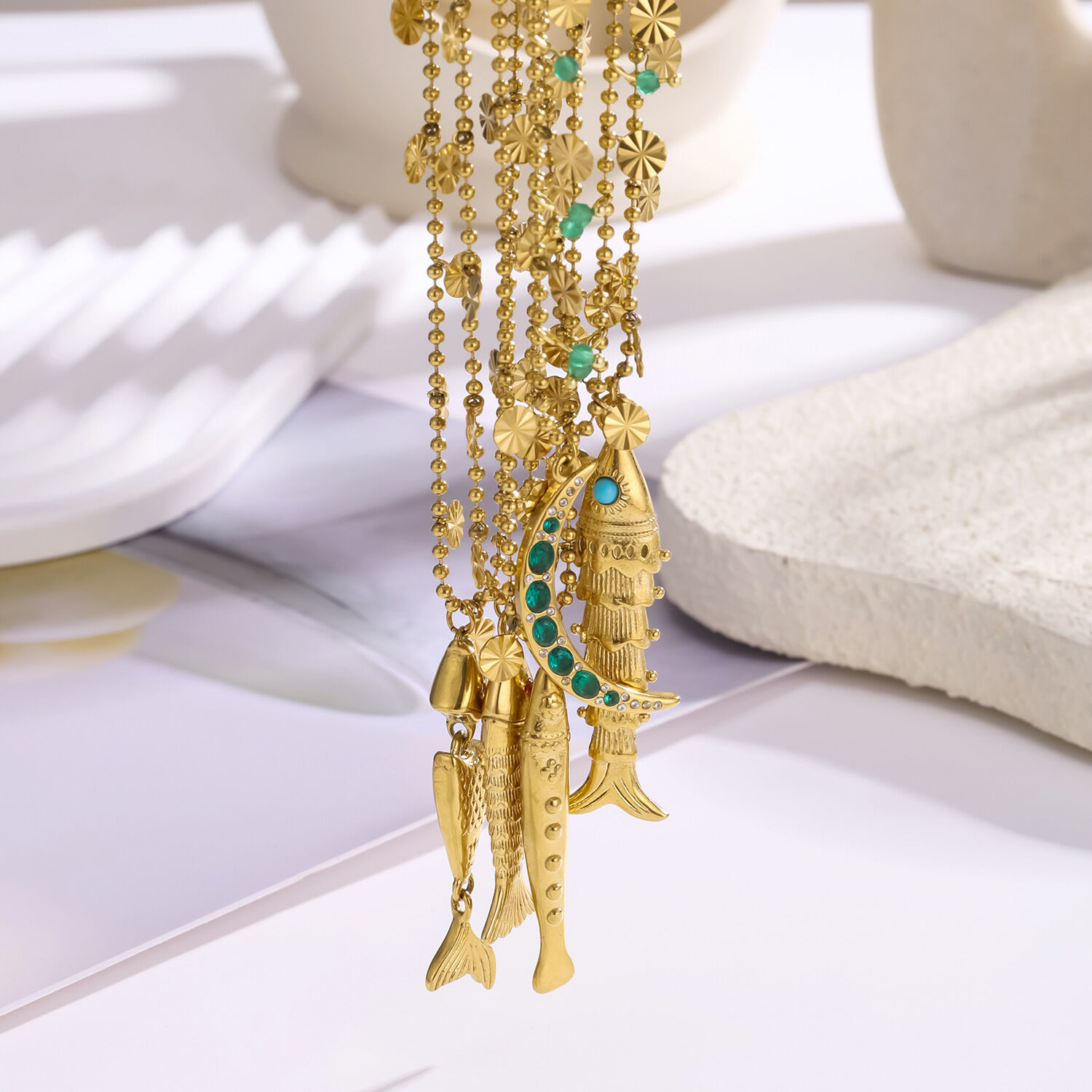 1 Piece Delicate Fish Stainless Steel Waterproof Gold Color Women's Pendant Necklaces h5 Picture3