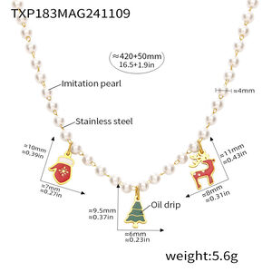 Lussuosi set di gioielli da donna in acciaio inossidabile color oro impermeabile con perle artificiali natalizie h5 Immagine2