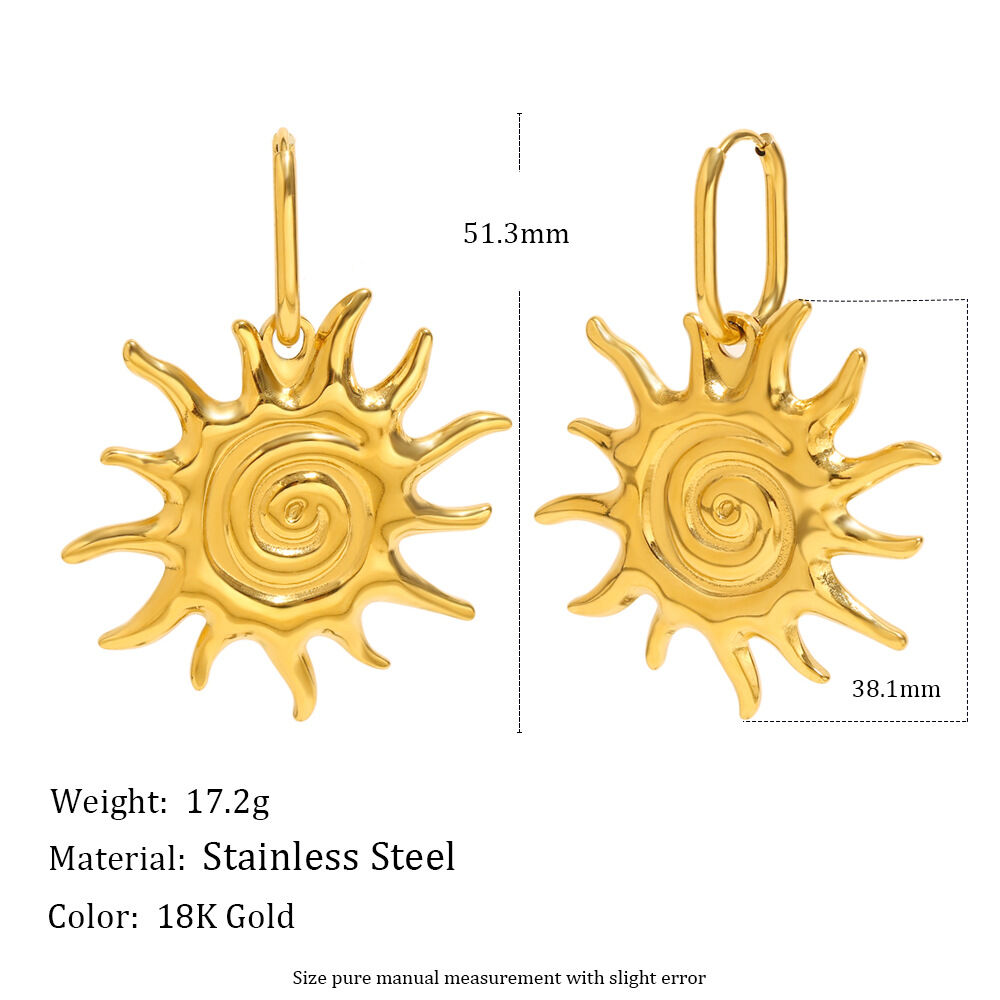 Classic Sun Stainless Steel Waterproof Gold Color Women's Jewelry Sets h5 Picture2