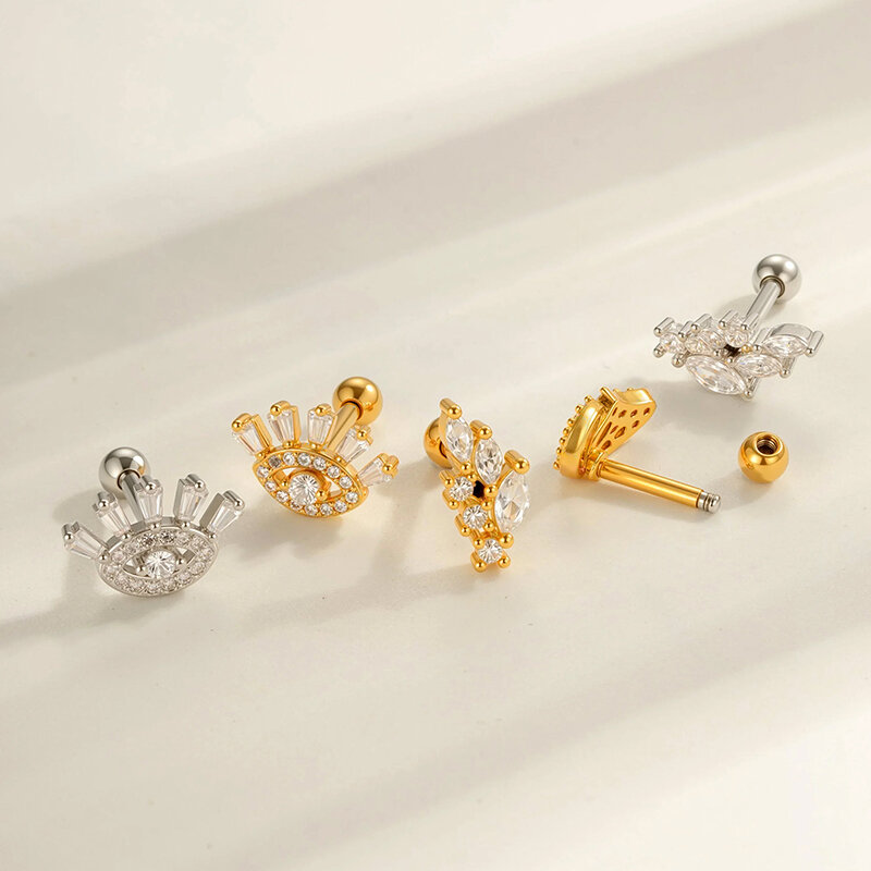 Boucle d'oreille piercing œil du diable en cuivre et zircon couleur or, 1 pièce 2
