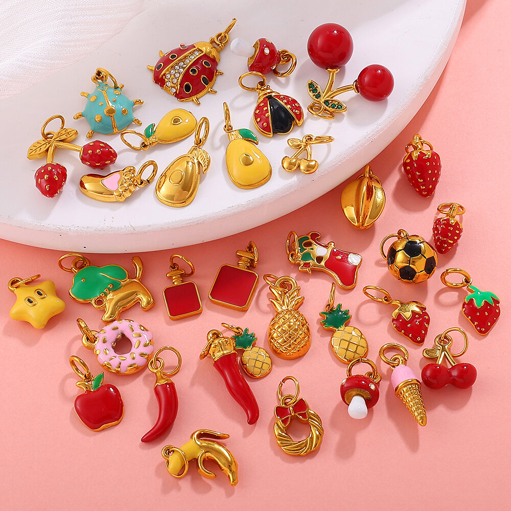 1 Piece Sweet Fruit Stainless Steel Waterproof Gold Color DIY Pendant