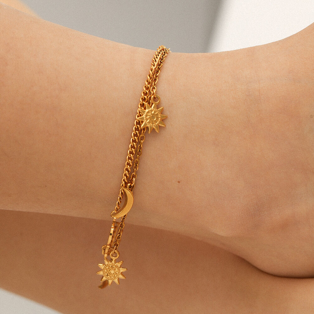 1 Piece Simple Heart&Moon Stainless Steel Waterproof Gold Color Anklets h5Picture5
