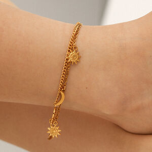 1 Piece Simple Heart&Moon Stainless Steel Waterproof Gold Color Anklets h5 Picture5