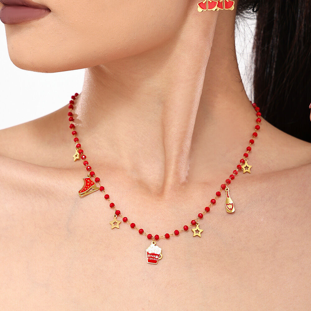 Romantic Christmas Stainless Steel Waterproof Garnet Women's Jewelry Sets h5 Picture4