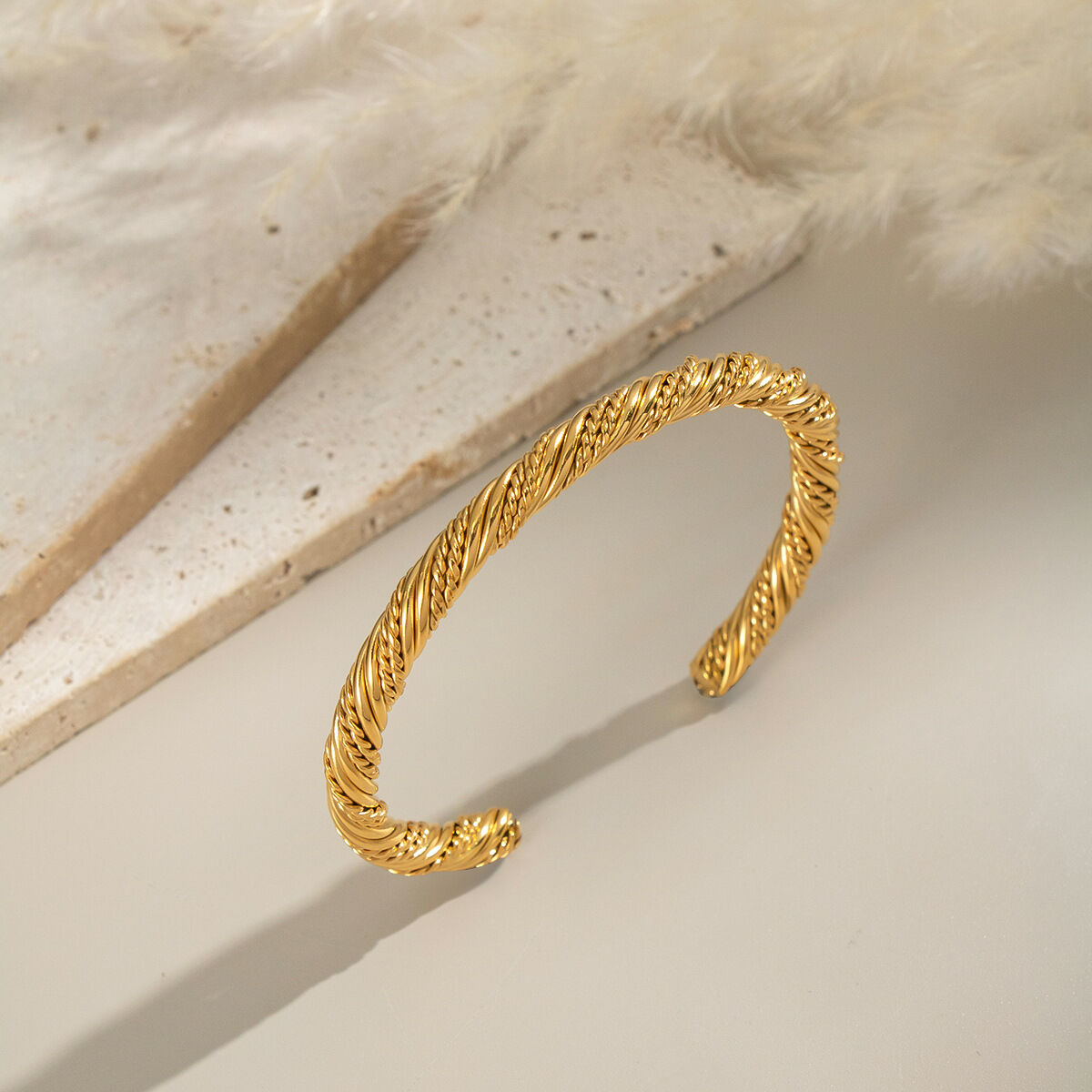 1 Piece Stainless Steel Waterproof Gold Color Cuff Bracelet