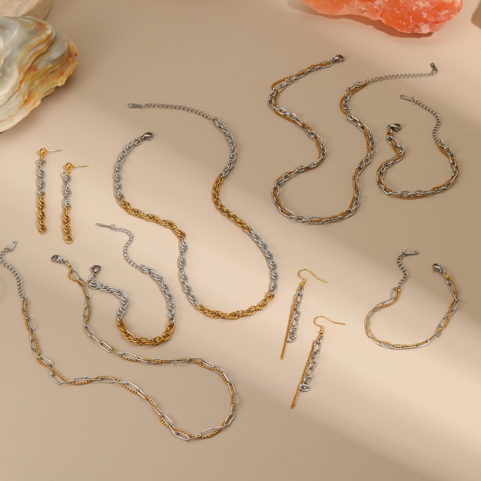 1 pezzo di collana a catena da donna impermeabile in acciaio inossidabile con catena colorata mista giornaliera 2