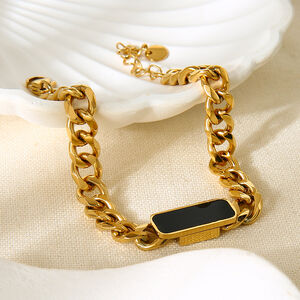 Braccialetti a catena da donna in acciaio inossidabile color oro impermeabile con catena rettangolare classica da 1 pezzo h5 Immagine2