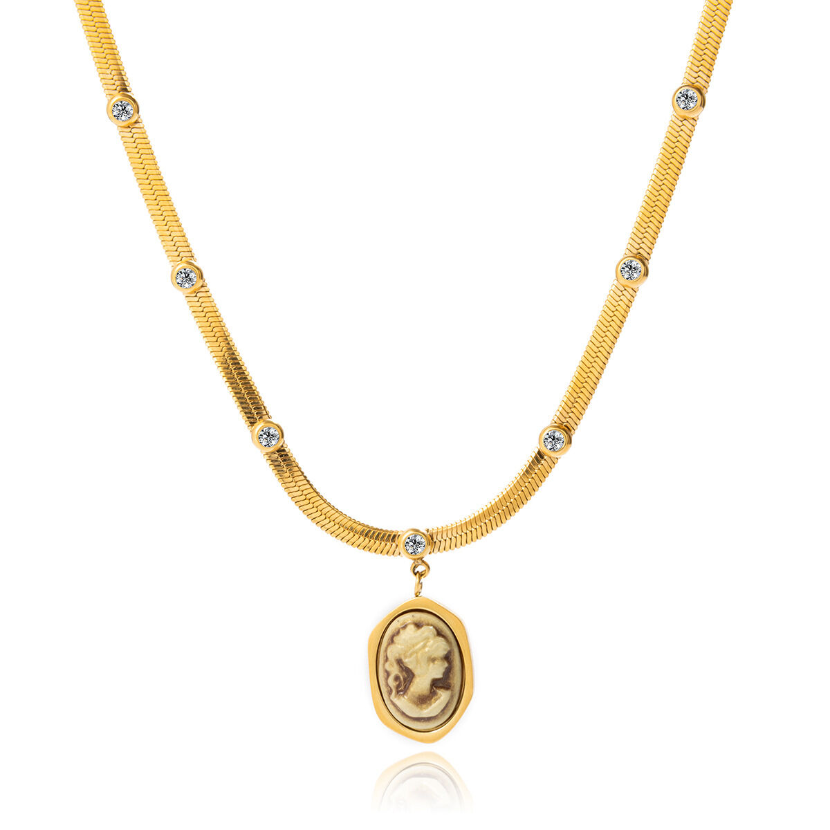 Collar con colgante vintage de acero inoxidable, resistente al agua, color dorado, para mujer. Imagen7