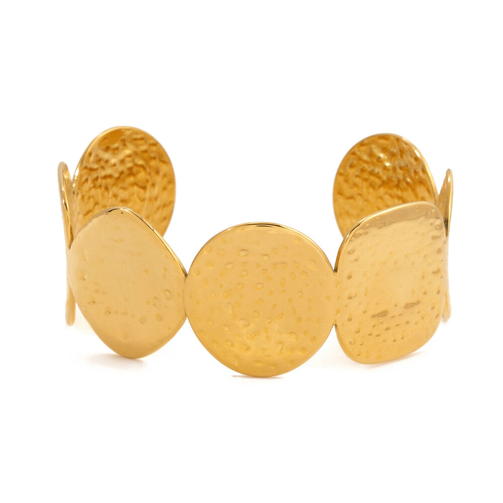1 Piece Classic Circle Hammer Pattern Stainless Steel Waterproof Gold Color Women's Cuff Bracelets