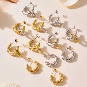 1 Pair Simple Circle Stainless Steel Waterproof Gold Color Women's Hoop Earrings h5 Picture2