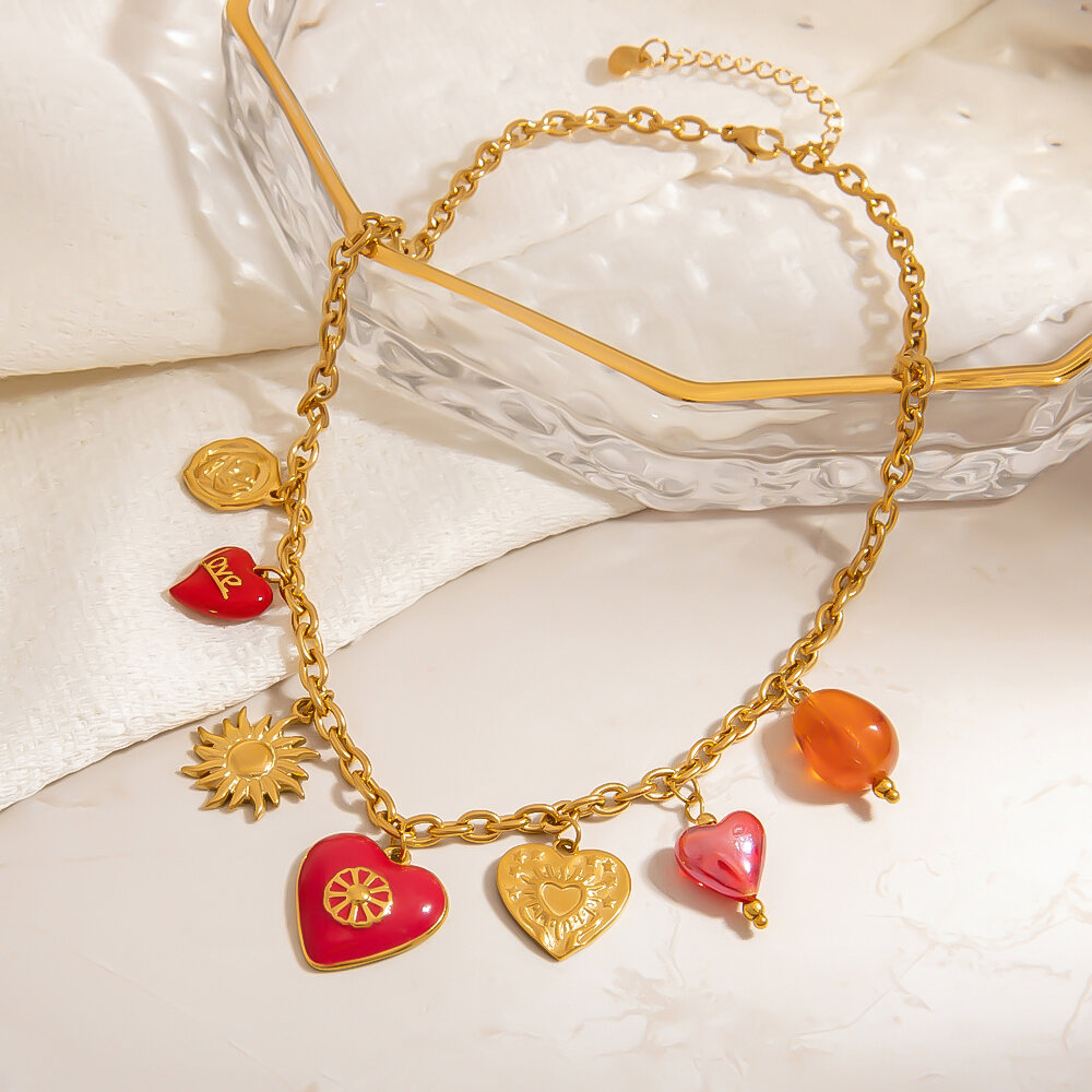 1 Piece Sweet  Heart Stainless Steel Waterproof  Gold Color  Women's Pendant Necklaces