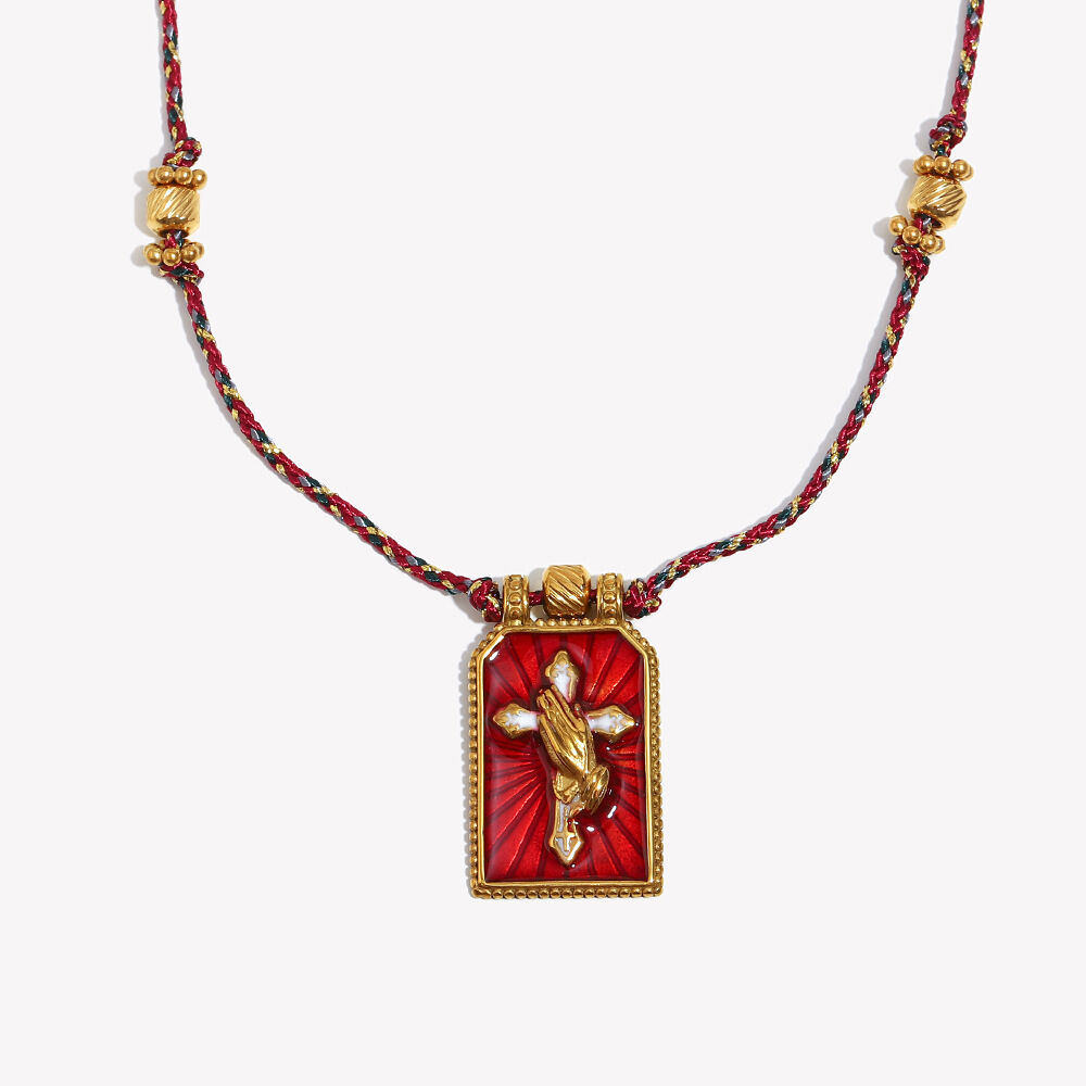Handgewebte farbige Seil tropfendes Öl Kreuz Tarotkarte - Gold und Rot Bild3