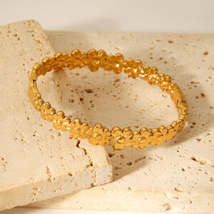 1 Piece Simple Daily Flower Stainless Steel Waterproof Gold Color Women's Bangles h5 Picture4