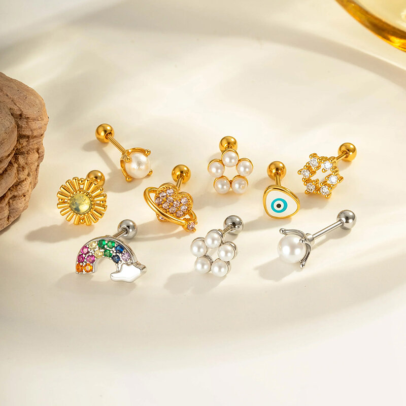 1 Parça Kalp Bakır Altın Renkli Zirkonyum Piercing Küpe