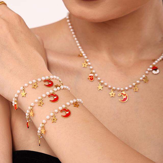 Weihnachtshandschuh-Set aus wasserdichtem Edelstahl in Goldfarbe, Damenschmuck-Set