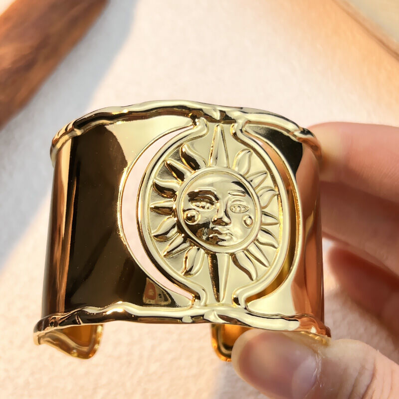 1 Piece Sun Stainless Steel Waterproof Gold Color Cuff Bracelet h5 Picture2