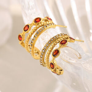 1 Pair Classic Stainless Steel Waterproof Gold Color Red Zircon Women's Hoop Earrings h5 Picture7