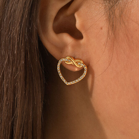 1 Pair Simple Daily Heart Stainless Steel Waterproof Gold Color Zircon Women's Stud Earrings