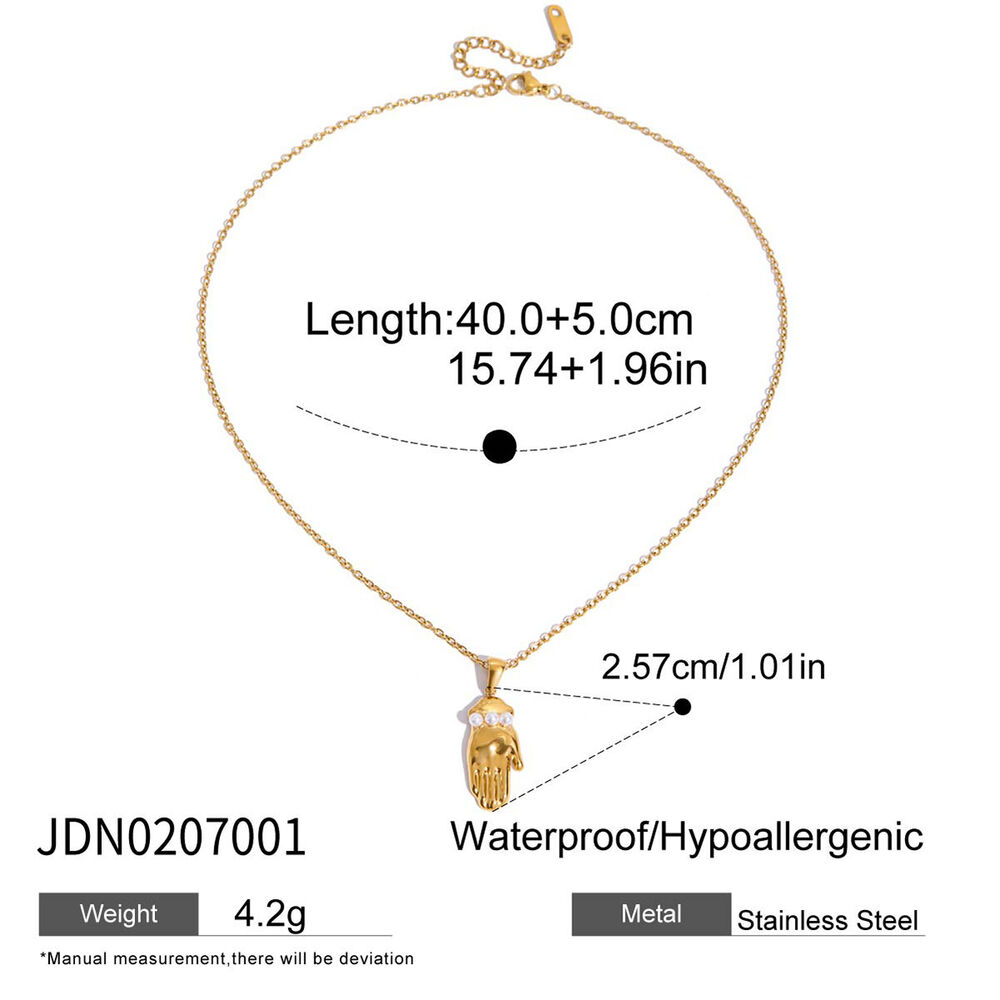 1 Stück schlichte, handförmige Damen-Halskette aus wasserdichtem Edelstahl in Goldfarbe mit Anhänger h5Bild2